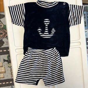 Nautical Striped Velvet Baby Set 3-6 Months